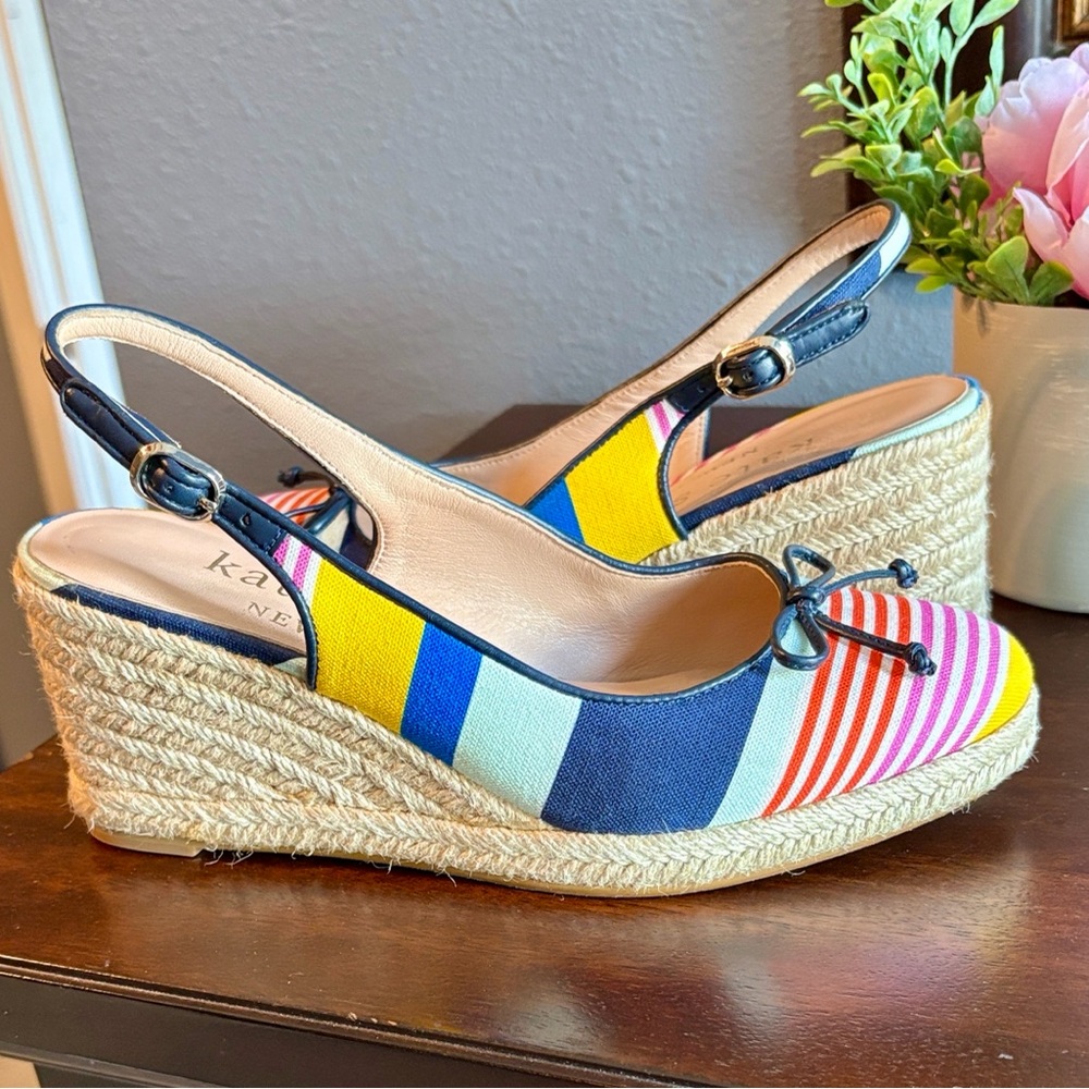 Size 7.5 Kate Spade Striped Multicolor Espadrille Wedge Slingback - Women's - Picture 4 of 16